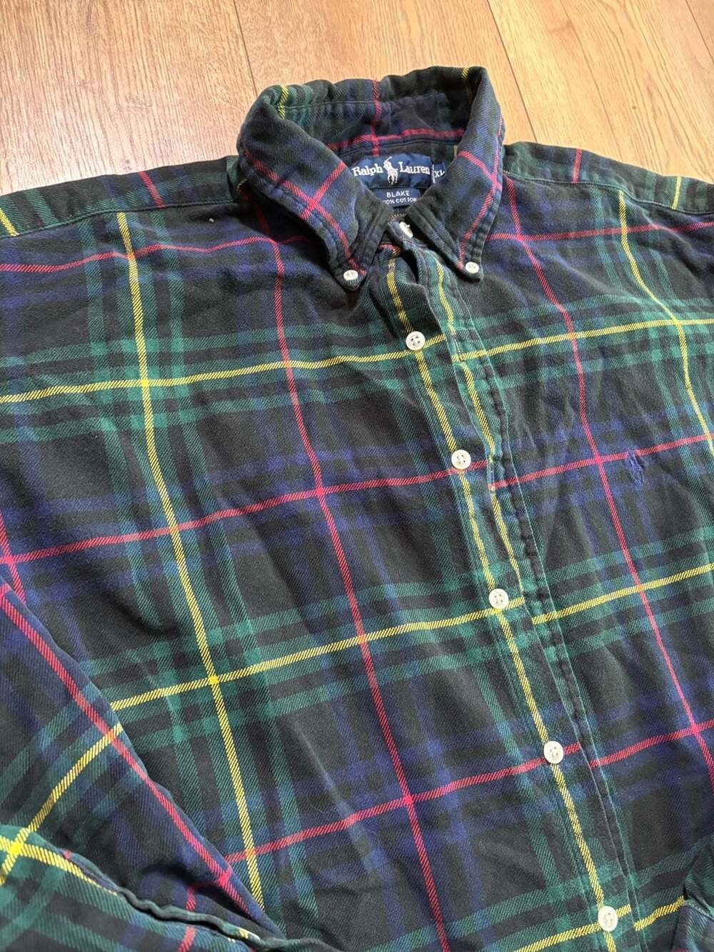 Vintage Ralph Lauren Green Tartan Plaid 100% Cotton Long Sleeve Flannel Shirt XL